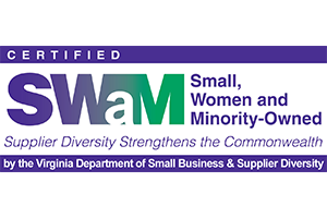 A certificate badge for Virgin'a Small, Women and Minority-Owned certifiation.