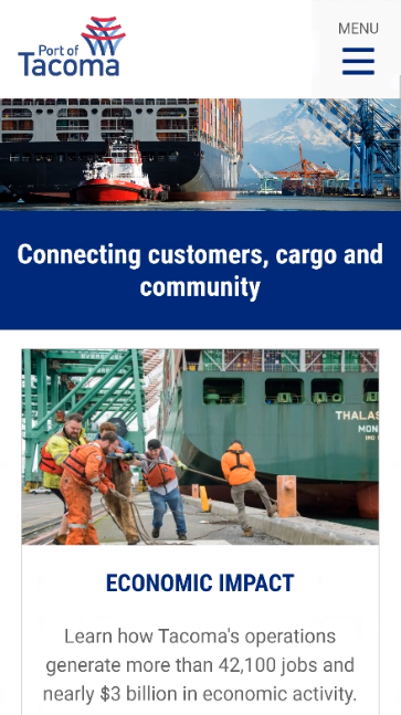 Mobile image of The Port of Tacoma homepage